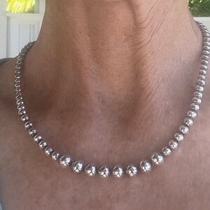 Italian Graduated Silver Bead Ball Necklace 18"